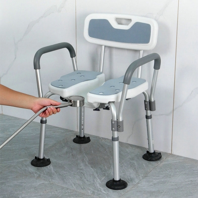 Alloy Shower Chair Anti-slip Toilet Bath Chair with Private Parts Cleaning Design