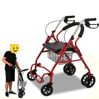 Foldable Lightweight Four Wheels Rollator Walker Shopping Cart for The Elderly