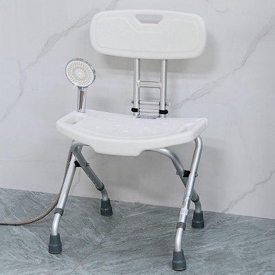 Aluminum Bathroom Shower Chair Foldable Toilet Bath Stool with Backrest