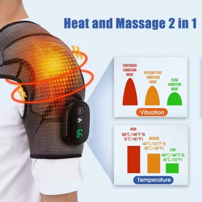 Cordless Shoulder Heating Pad Heated Brace Wrap with Vibration for Women Men