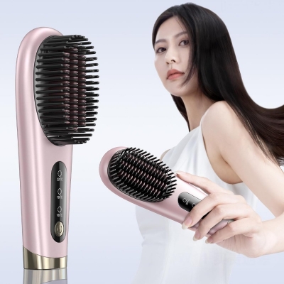 Affordable 2 in 1 Cordless Hair Straightener Curler - Wireless Hair Comb Brush