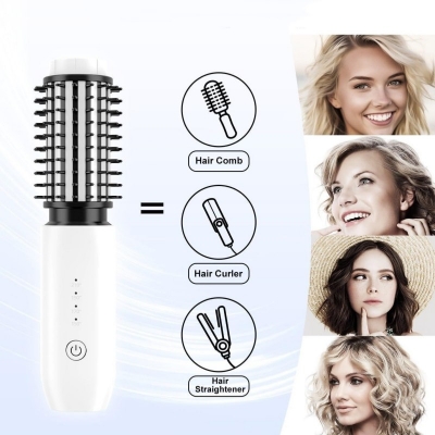 2 in 1 Cordless Hair Straightener & Curler - USB Rechargeable Mini Hot Comb