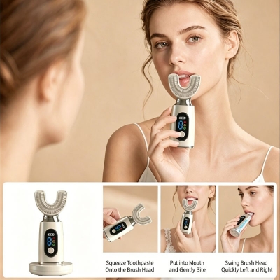 U-Shape Wireless Sonic Toothbrush with LCD & Charging Dock