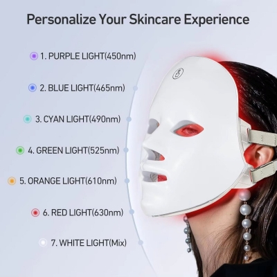 7-Color LED Facial Mask for Face & Neck - Light Therapy Skin Rejuvenation Device