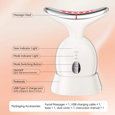Professional Red Light Neck & Face Rejuvenation Massager - RF-Inspired Warm Therapy